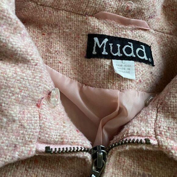 Mudd Vintage Wool Blend Pink Tweed Jacket Coat Womens Size Large Pockets Lined - Picture 7 of 10